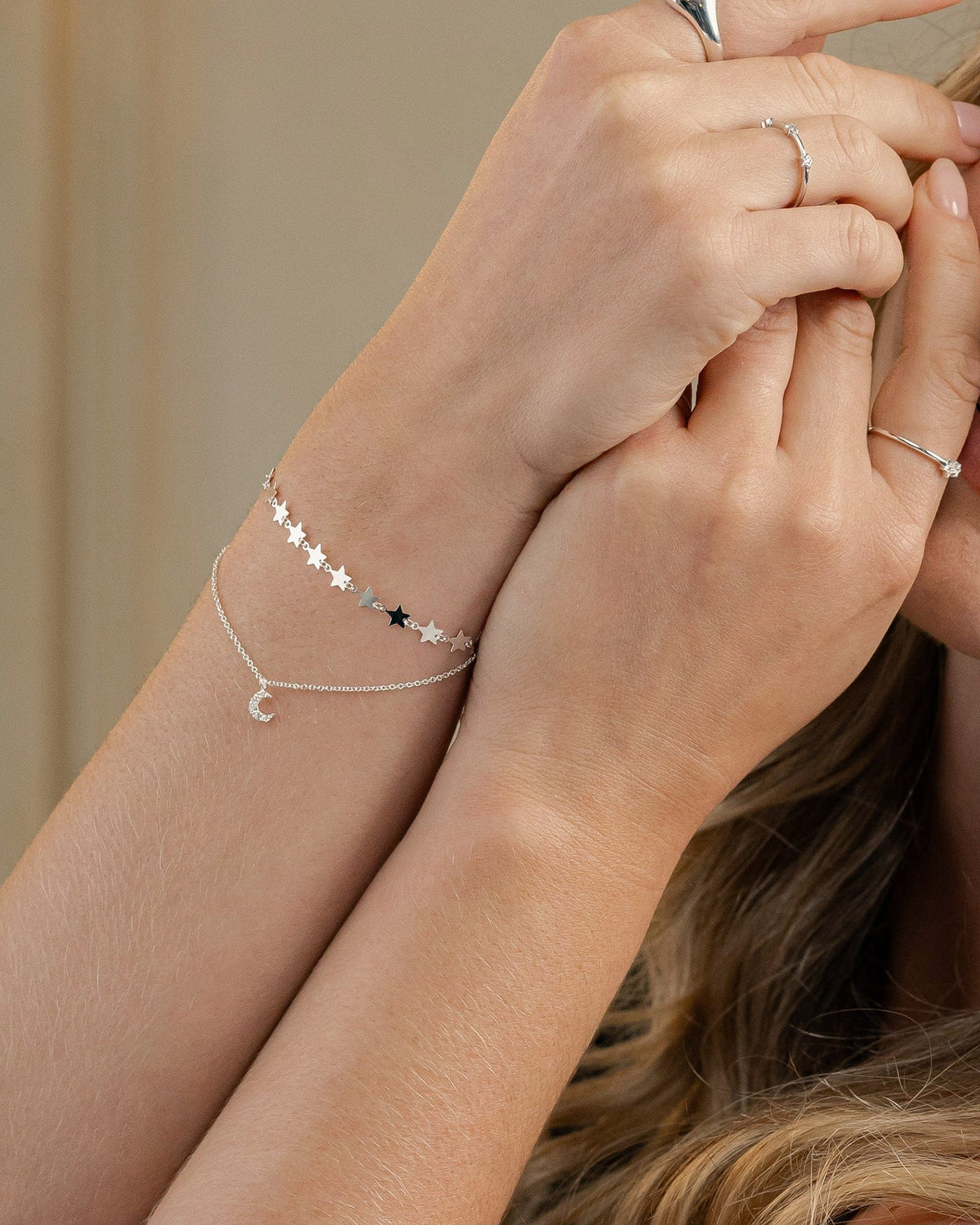 Sterling Silver and Cubic Zirconia Crescent Moon Bracelet