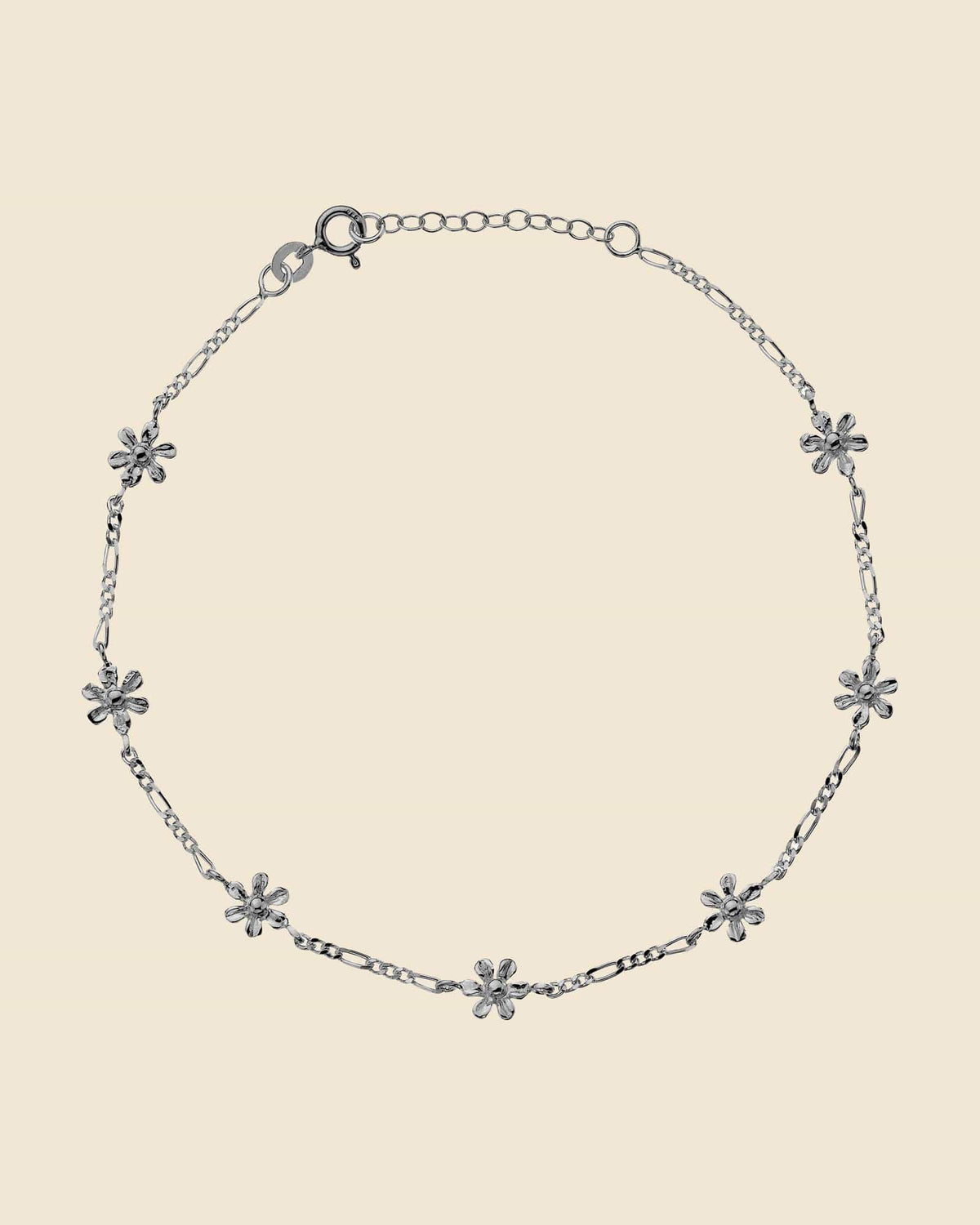 Sterling Silver Daisy Link Anklet