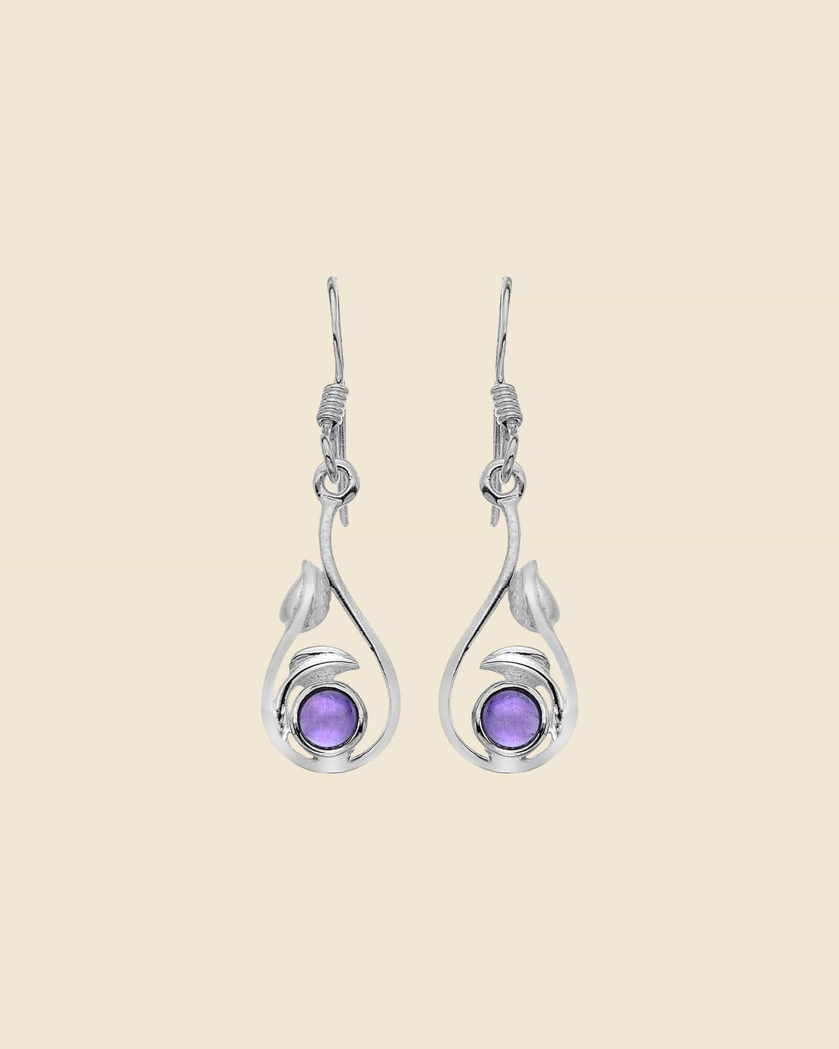 Sterling Silver and Gemstone Leaf Teardrop Earrings