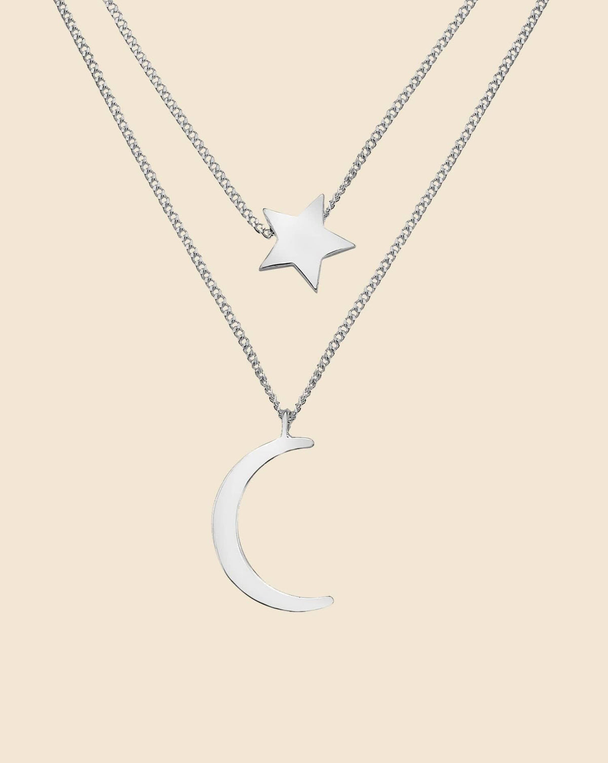 Sterling Silver Star and Moon Layered Necklace