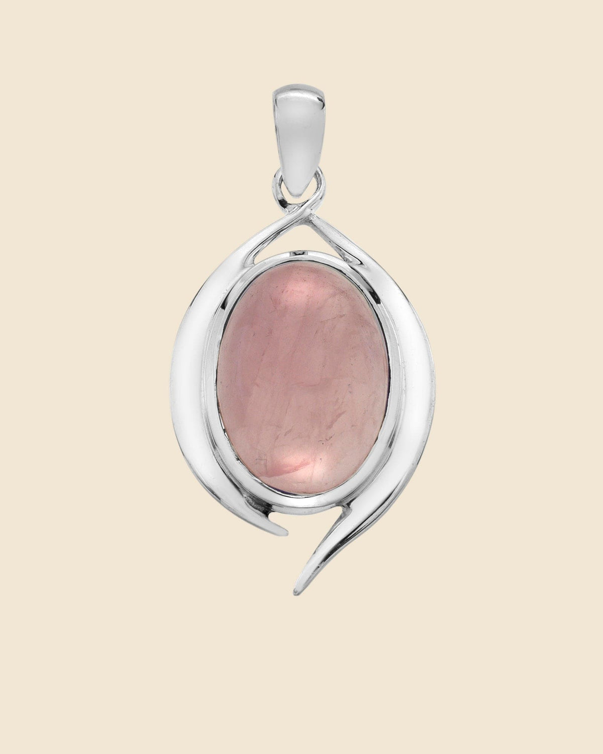 Modern Oval Sterling Silver and Polished Gemstone Pendant