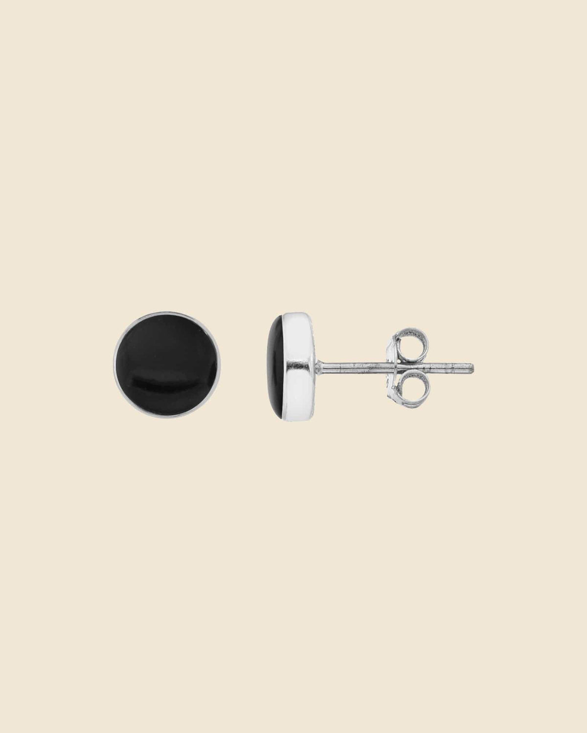 Black Onyx and Sterling Silver Circle Studs