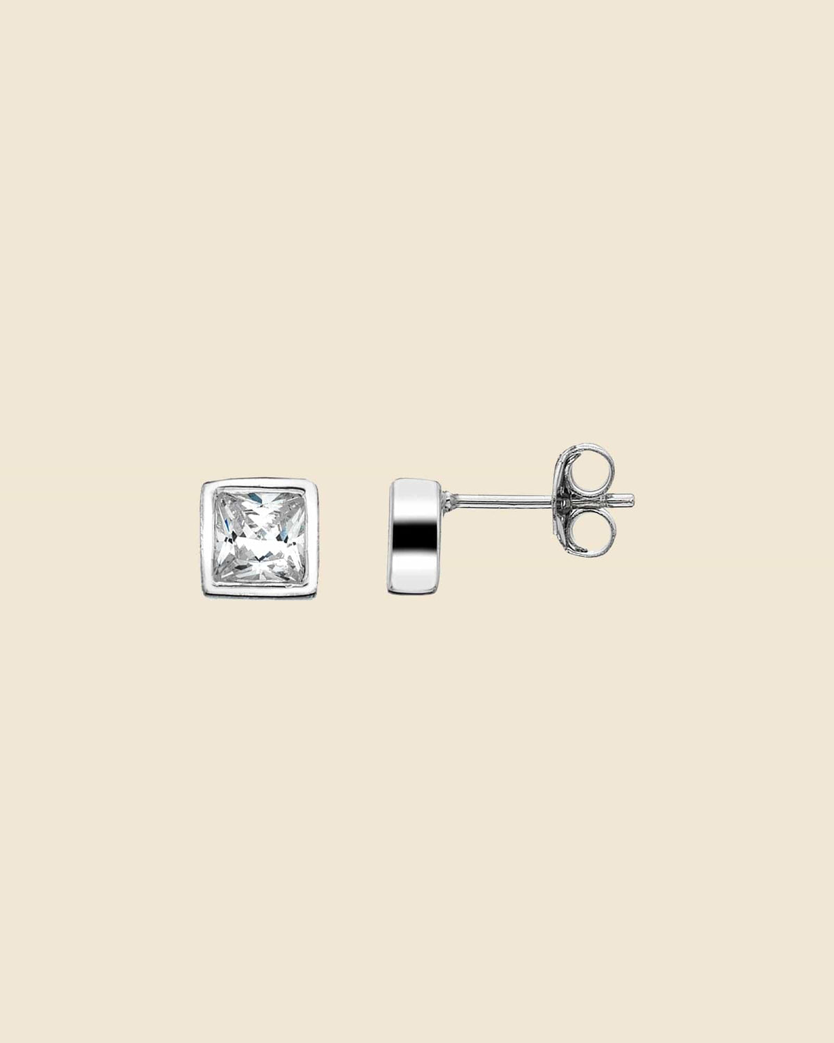 Square Silver Surround Cubic Zirconia Studs