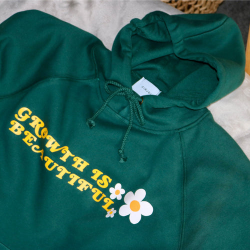 Bottle Green hoodie with Growth is Beautiful and flower prints 