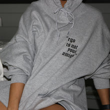 Load image into Gallery viewer, oversized sport grey hoodie with ego is not your amigo quote by Taylor Haskins 
